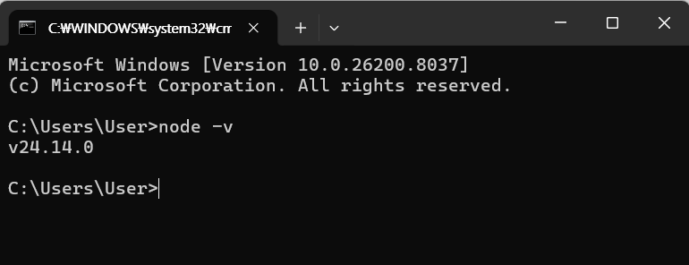 node 버전 확인 화면
