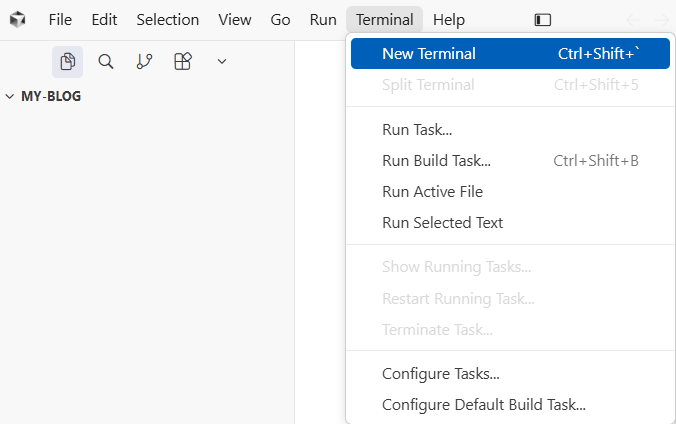 터미널 창 열기 메뉴