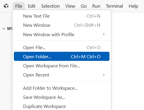 작업할 폴더 선택 메뉴