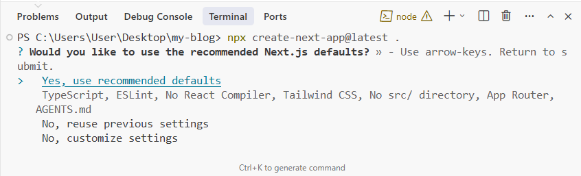 명령 실행 시 옵션 선택 요청