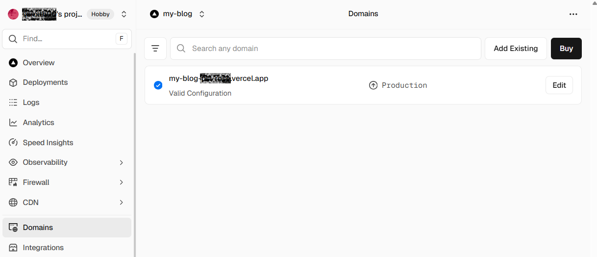 프로젝트의 도메인 메뉴