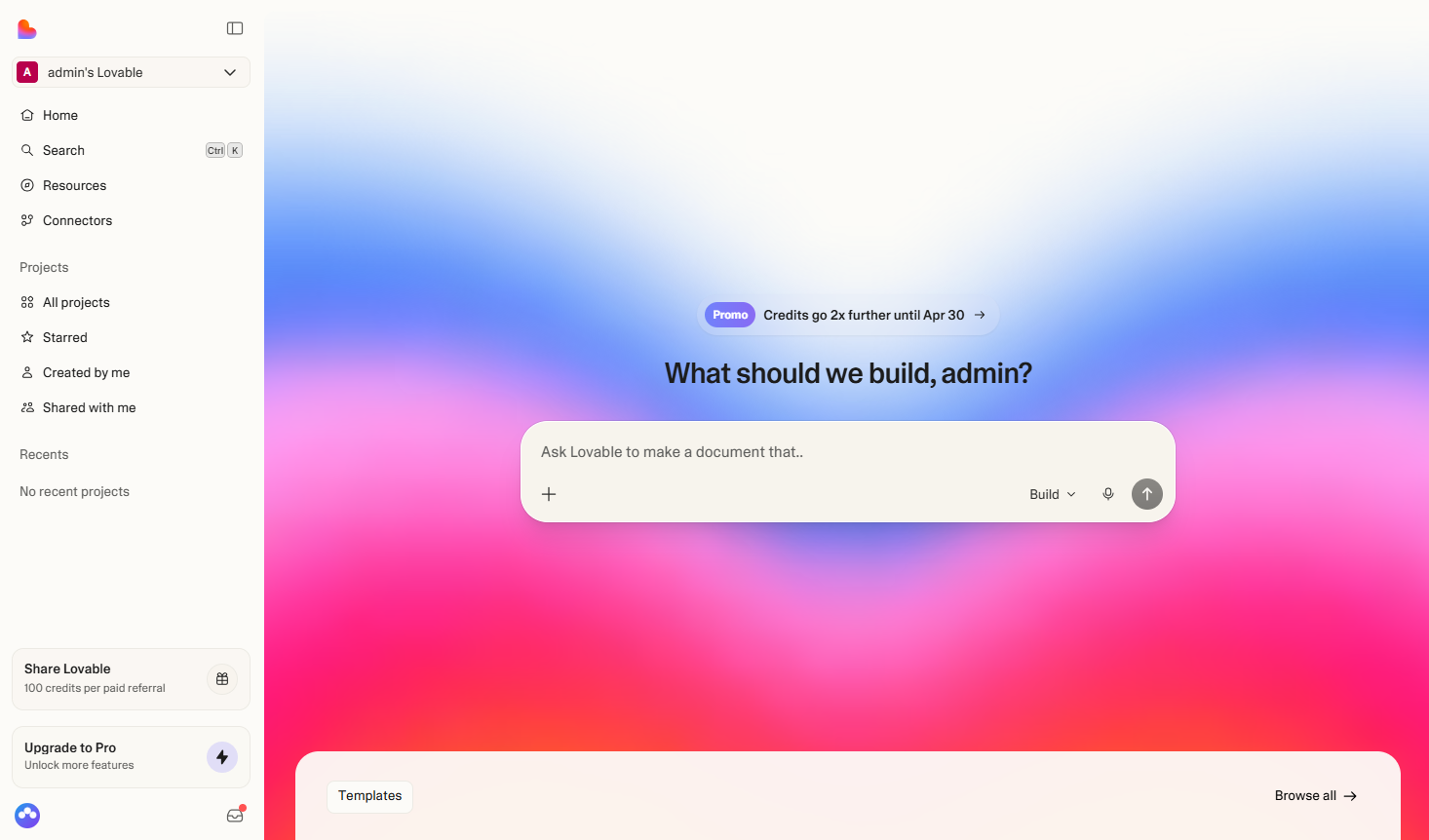 Lovable 작업 화면