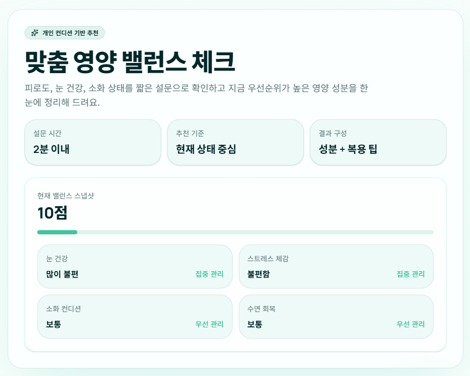 완성된 ‘맞춤 영양 밸런스 체크’ 화면 - 1