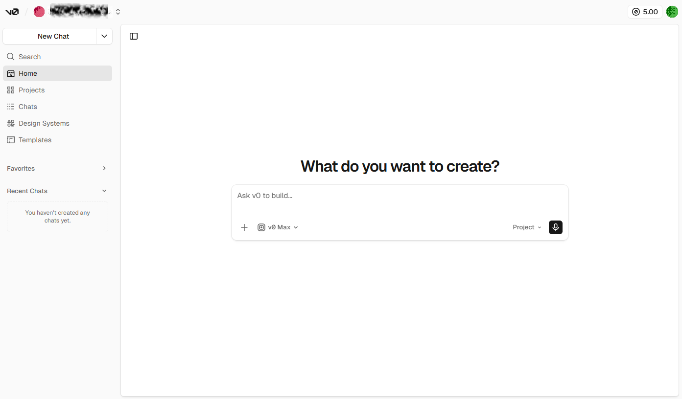 v0.app 작업 화면